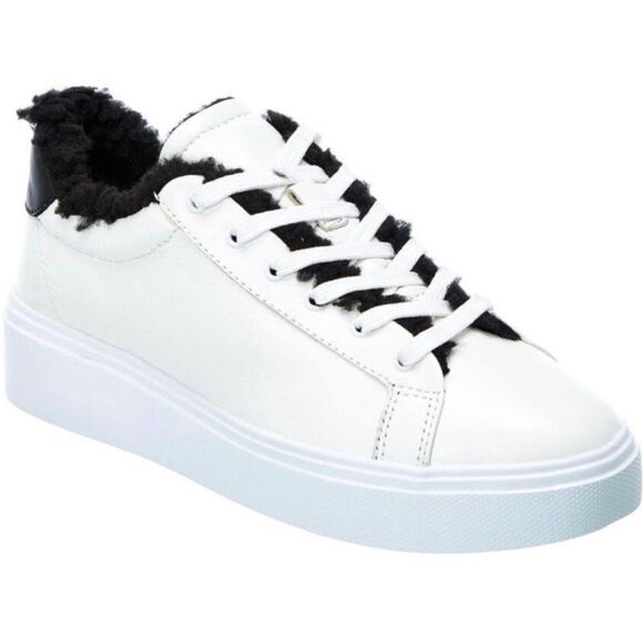 SCHUTZ Kristin Platform Sneaker White Leather Lace Up Black Low Top- Size 9.5 - Picture 2 of 12
